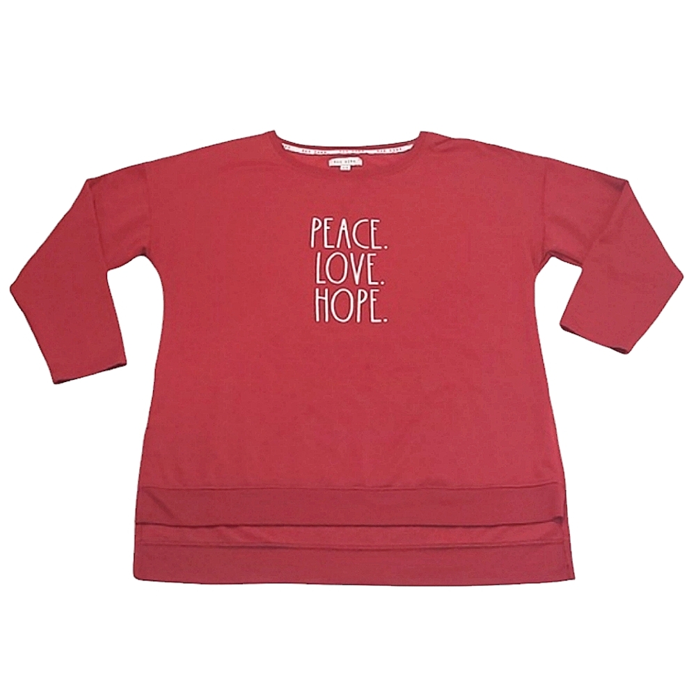 Rae Dunn Holiday Sweatshirt Pullover Christmas Top Ribbed Hem Peace Love Hope - Picture 17 of 17